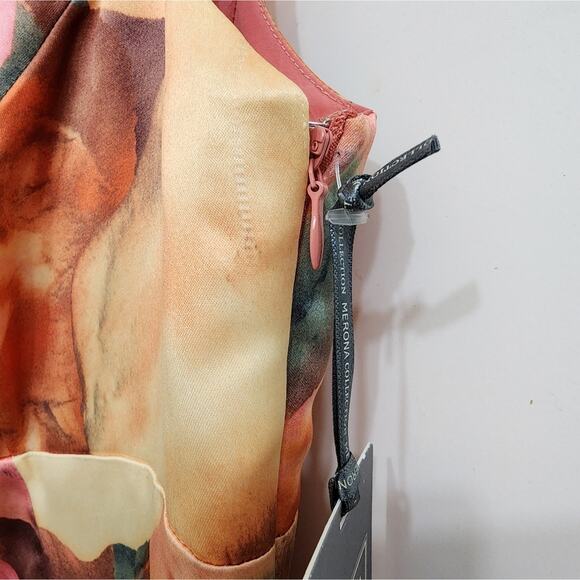 NWT Merona Orange Brown Sleeveless Sheath Watercolor Dress, Size 2 - Picture 4 of 12